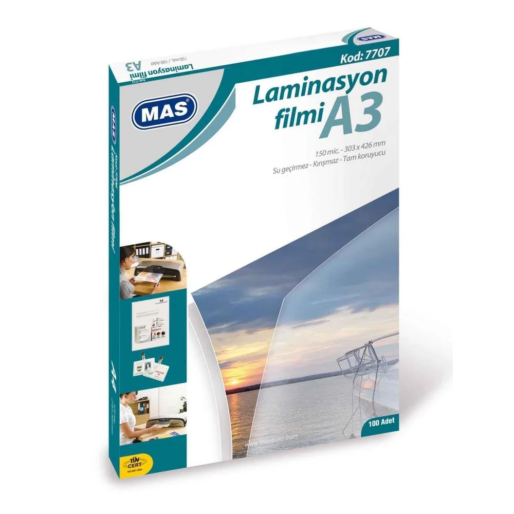 Mas Laminasyon Filmi Parlak A3 125 MIC 100'Lü