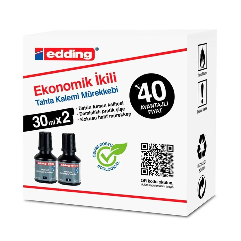 Edding Beyaz Tahta Mürekkebi Siyah 30 ml 2'li