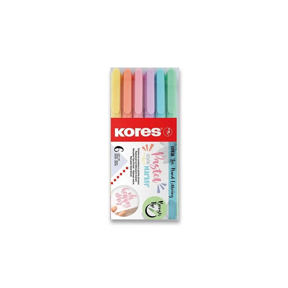 Kores Fırça Uçlu Kalem Pastel 6'lı