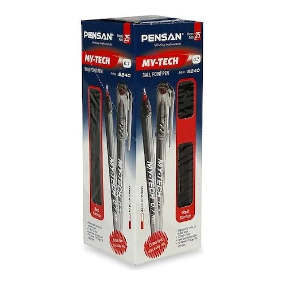 Pensan Tükenmez Kalem My-Tech 0.7 Kırmızı - Kutu - 25 Adet