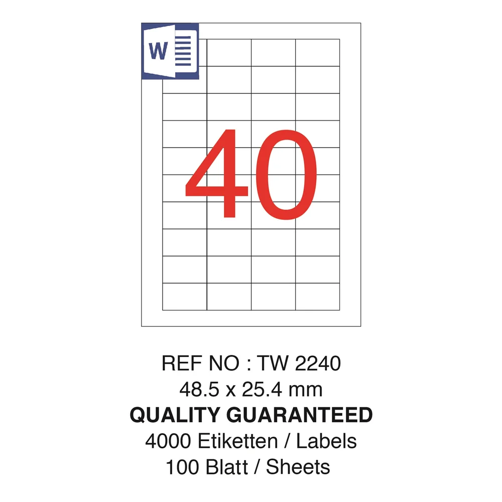 Tanex Tw-2240 Yazıcı Etiketi 48.5 X 25.4 Mm Beyaz 100 LÜ
