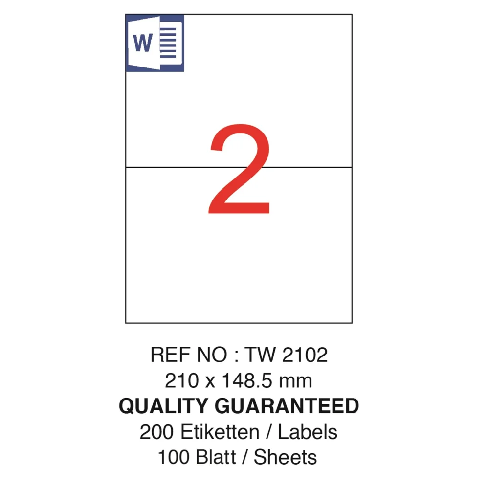 Tanex Tw-2102 Yazıcı Etiketi 210 X 148.5 mm Beyaz