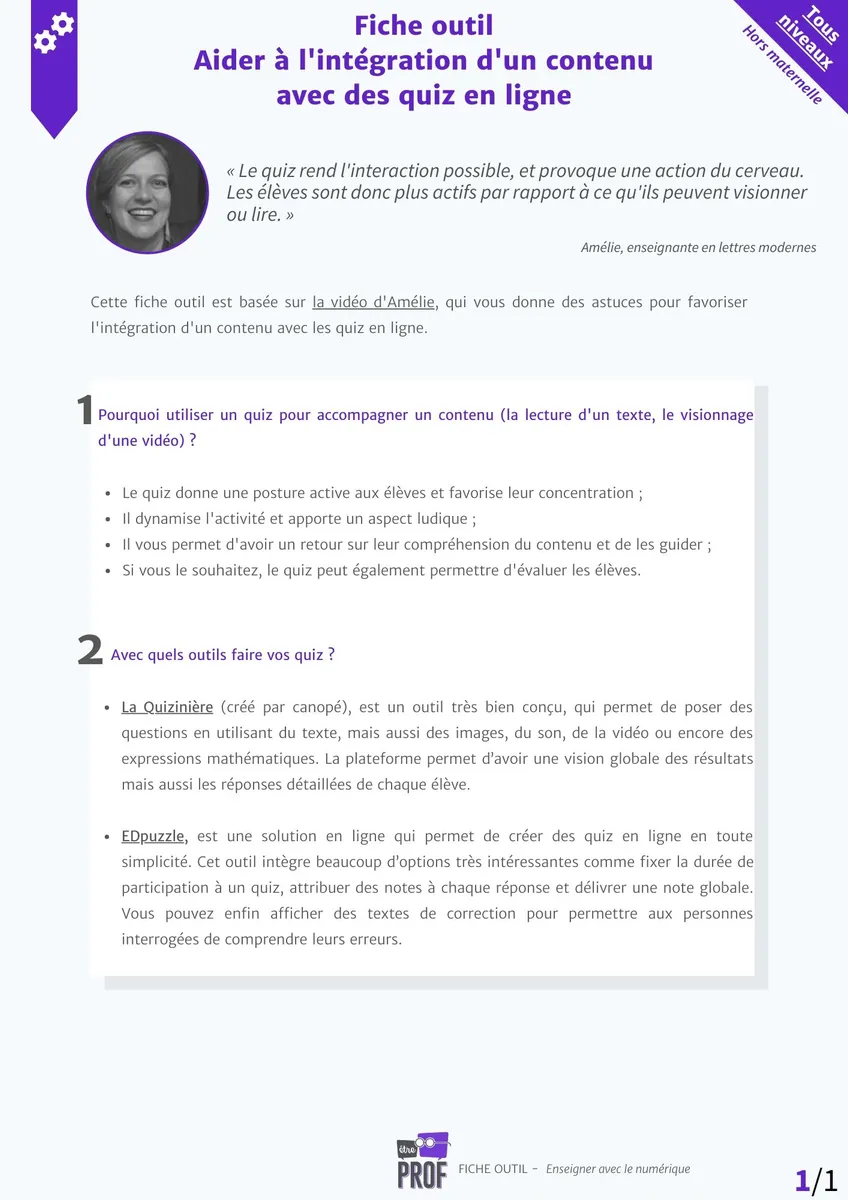 Aider à l'intégration d'un contenu avec des quiz en ligne