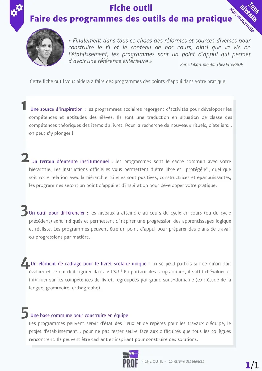 Faire des programmes des outils de ma pratique