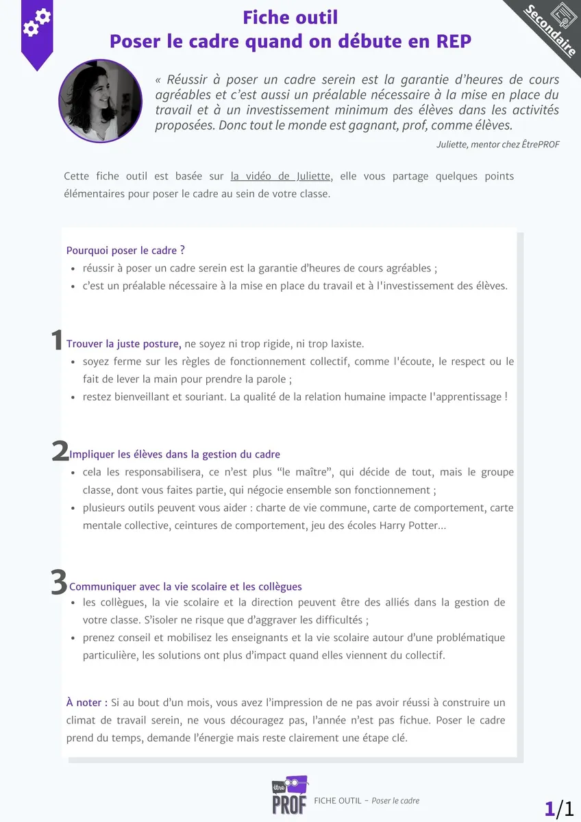 Poser le cadre quand on début en REP