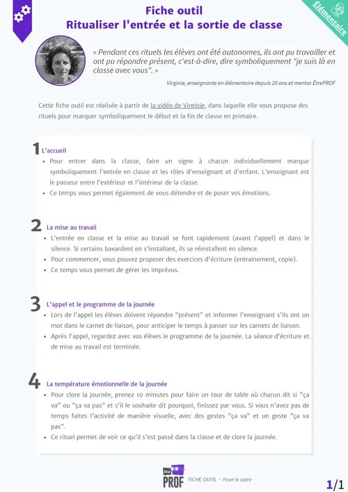 Ritualiser l'entrée et la sortie de classe