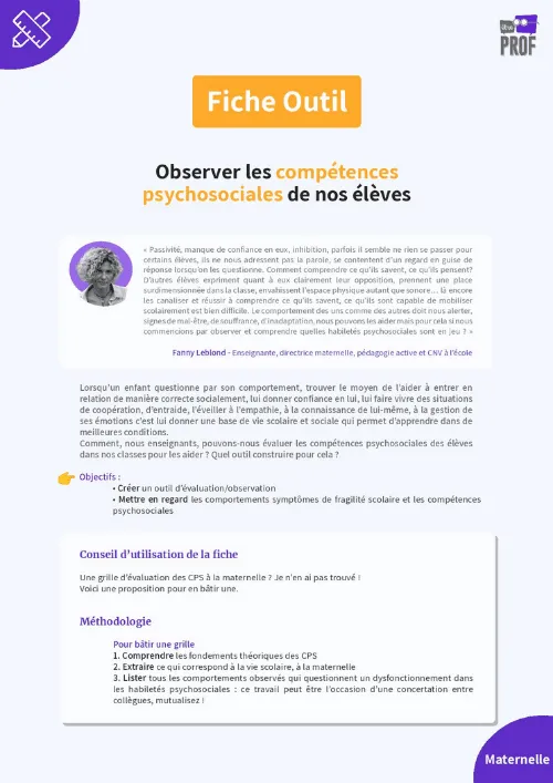 Observer les compétences psychosociales de nos élèves
