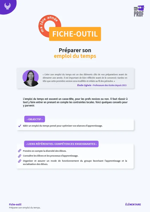 Préparer son emploi du temps en élémentaire