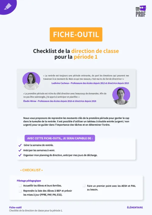 Checklist de la direction d'école pour la période 1