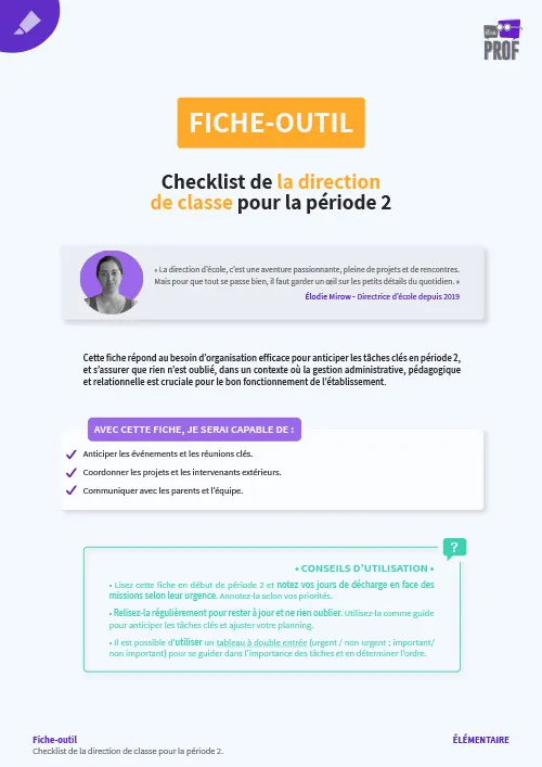 Checklist de la direction d'école pour la période 2