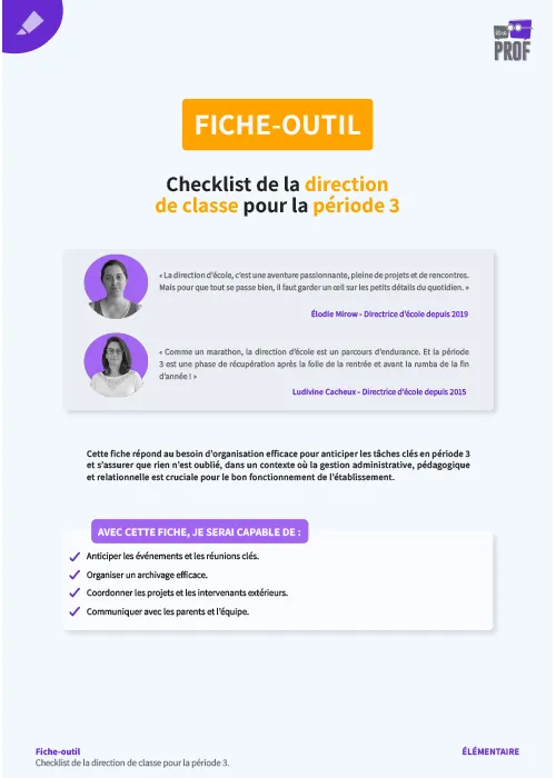 Checklist de la direction d'école pour la période 3 