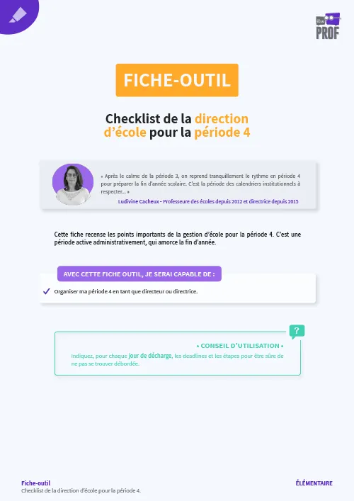 Checklist de la direction d'école pour la période 4
