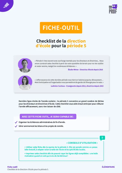 Checklist de la direction d'école pour la période 5