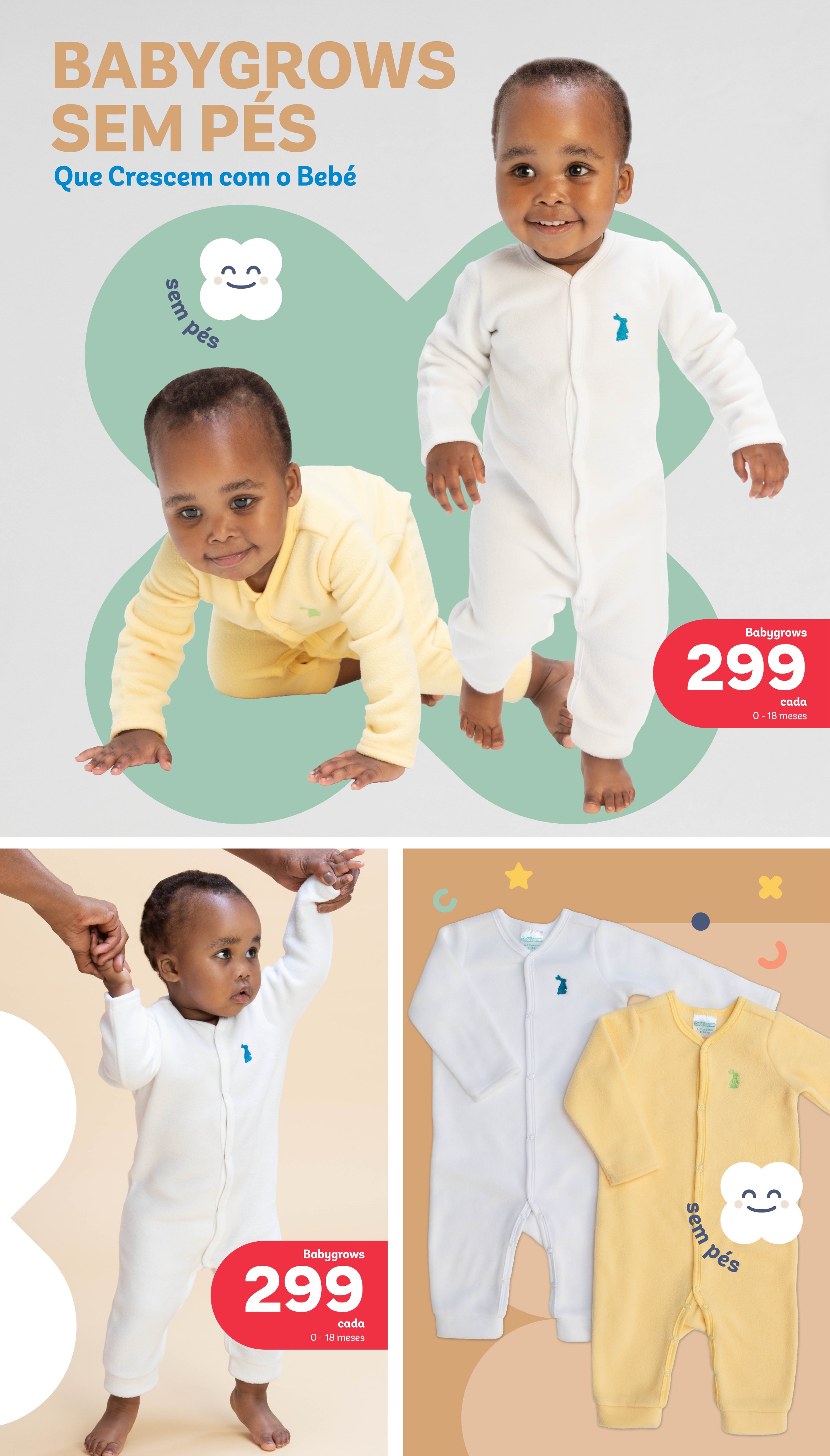 NOVIDADE para Bebés, Babygrows sem pés