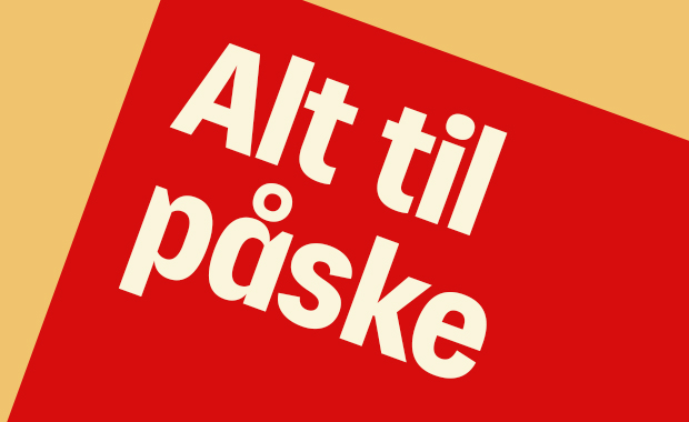 Rød og gul reklameboks med teksten 