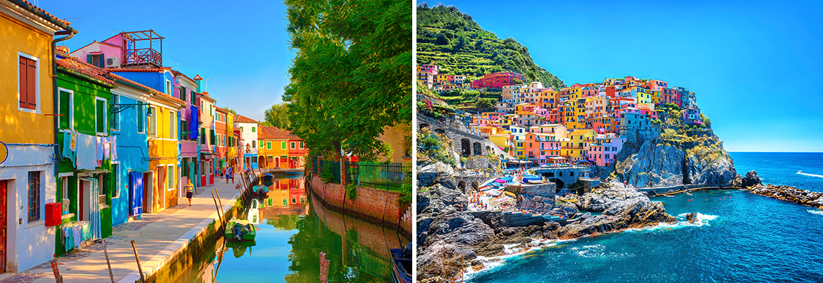 Die bunten Fassaden von Burano und der Cinque Terre