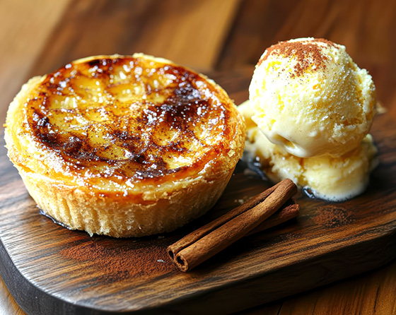 Köstliche Pastel de Nata mit Vanilleeis