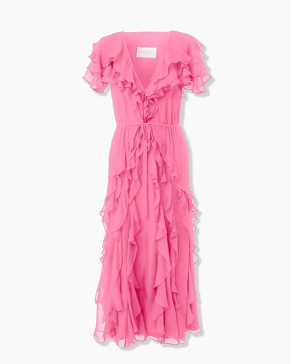 Ruffled Chiffon Midi Dress