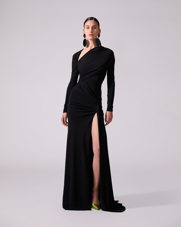 Long-Sleeved Draped Gown