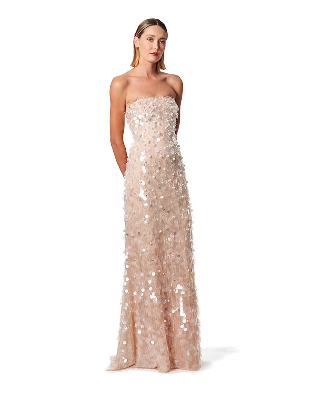 2. Pearl & Paillette Strapless Gown