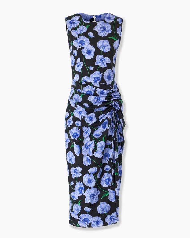 Floral-Print Midi Dress with Drawstring