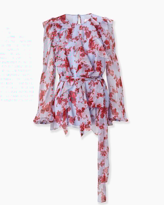 Chiffon Floral-Print Top With Sash