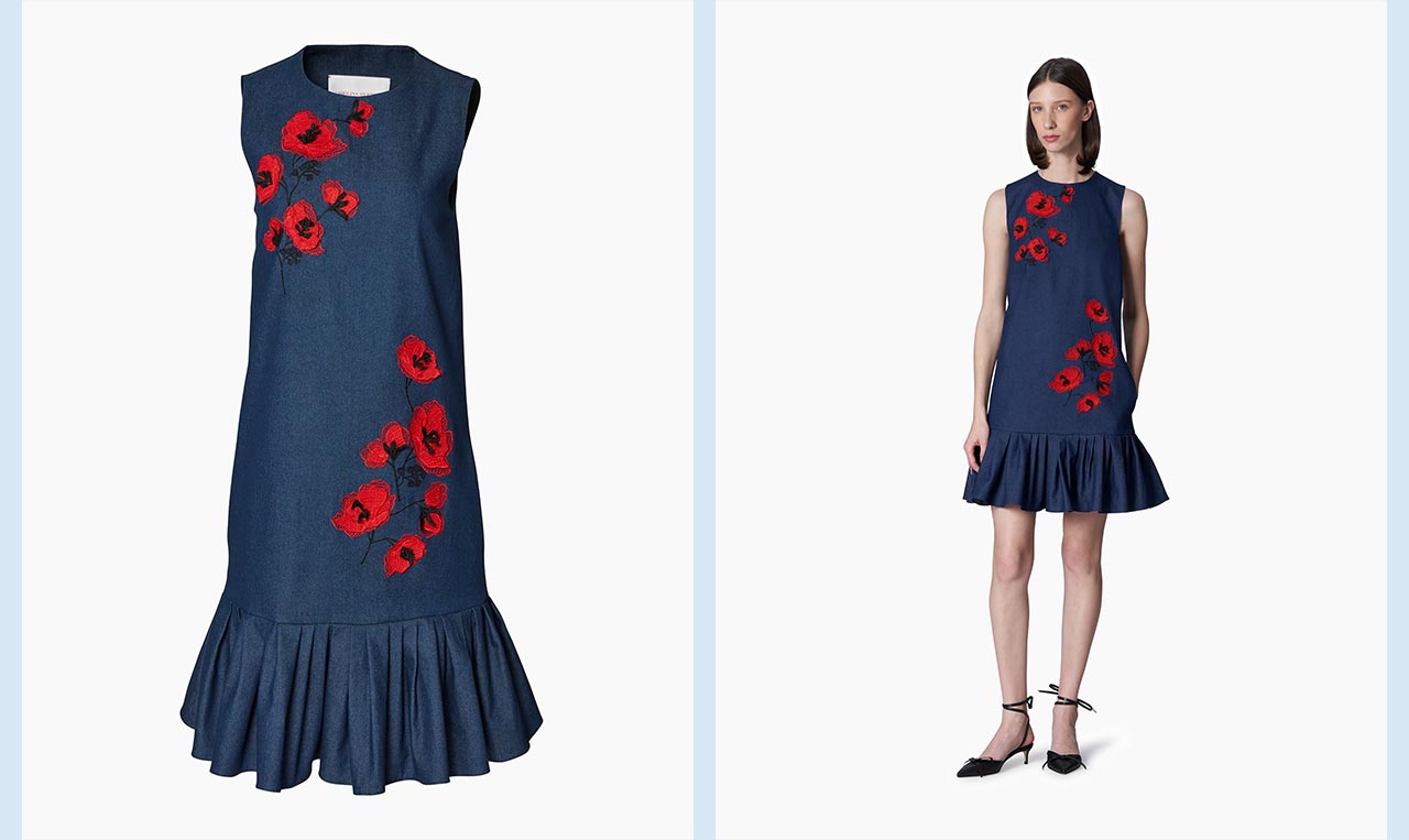 Embroidered Denim Shift Dress