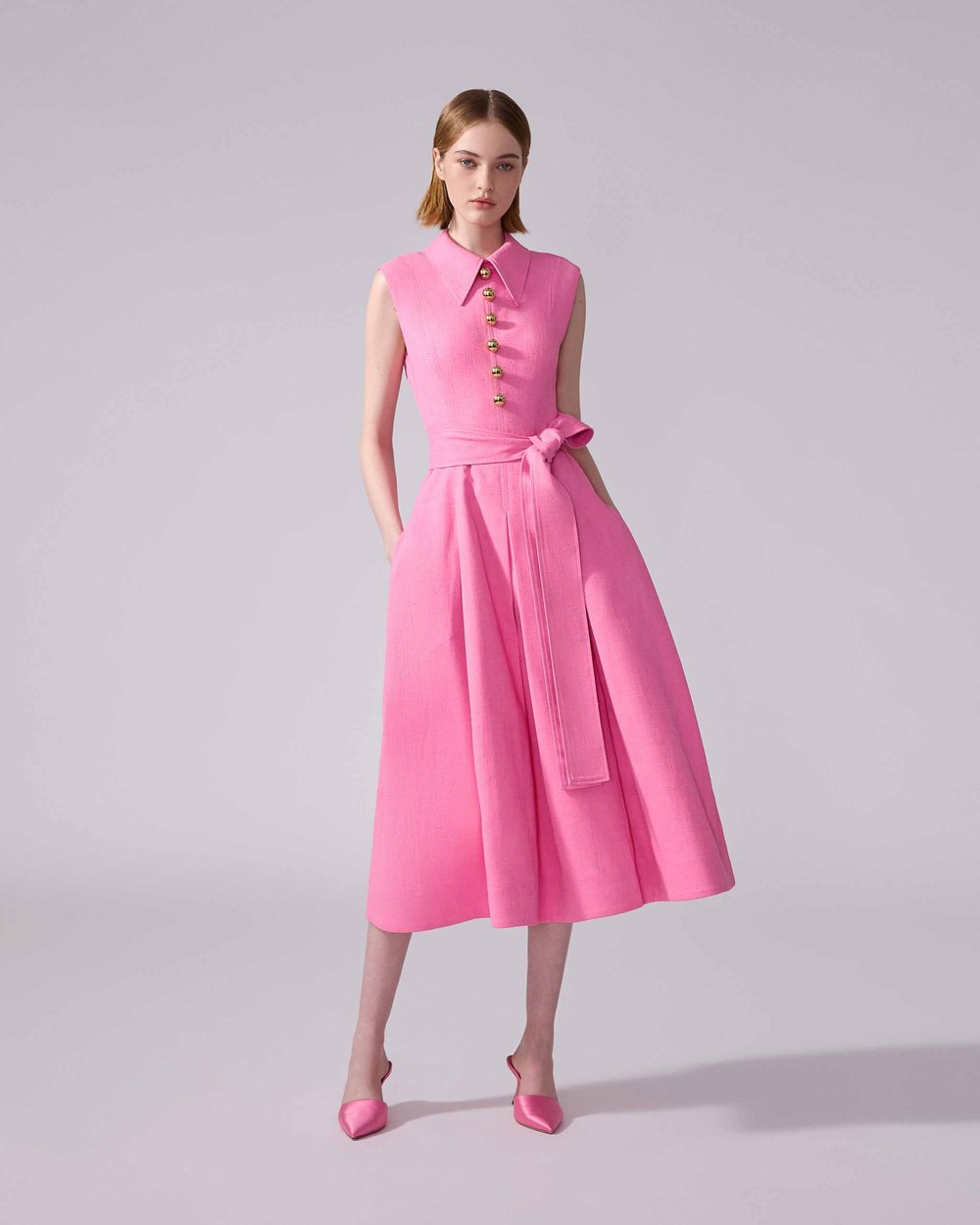 Sleeveless Belted Midi Dress