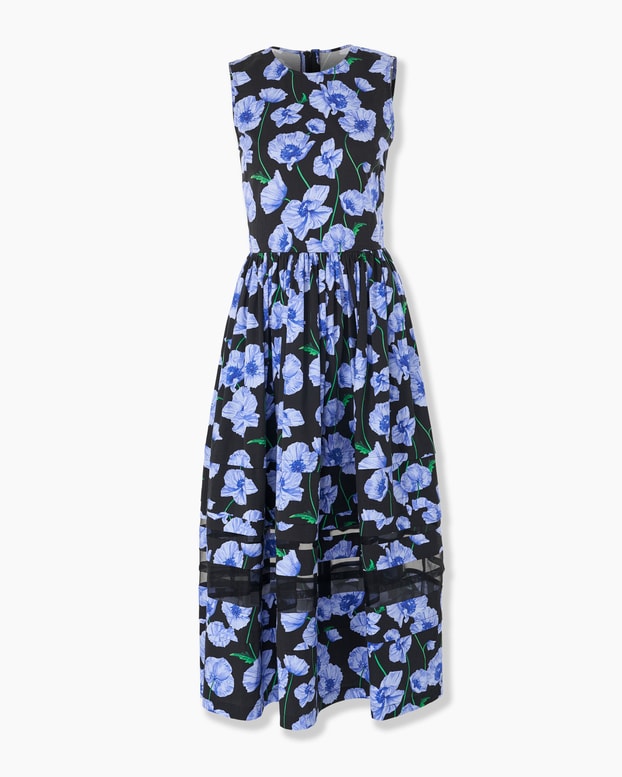 Floral-Print Dress With Organza Insert