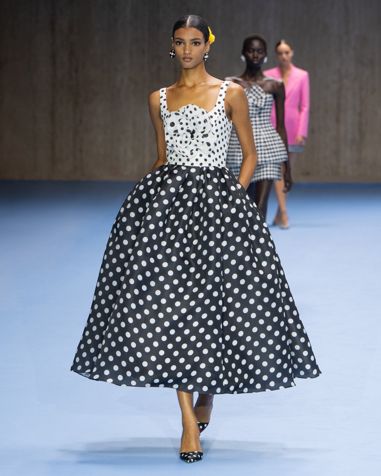 Polka Dot Midi Dress With Rosette