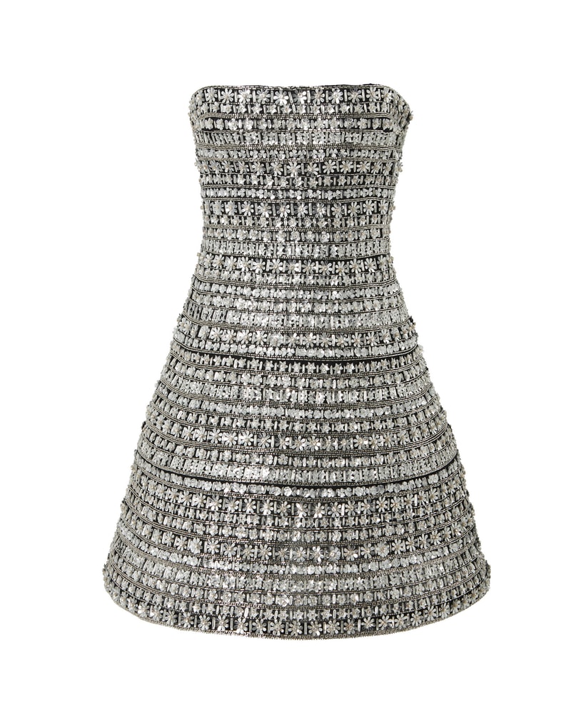 Embellished Metallic Strapless Mini Dress