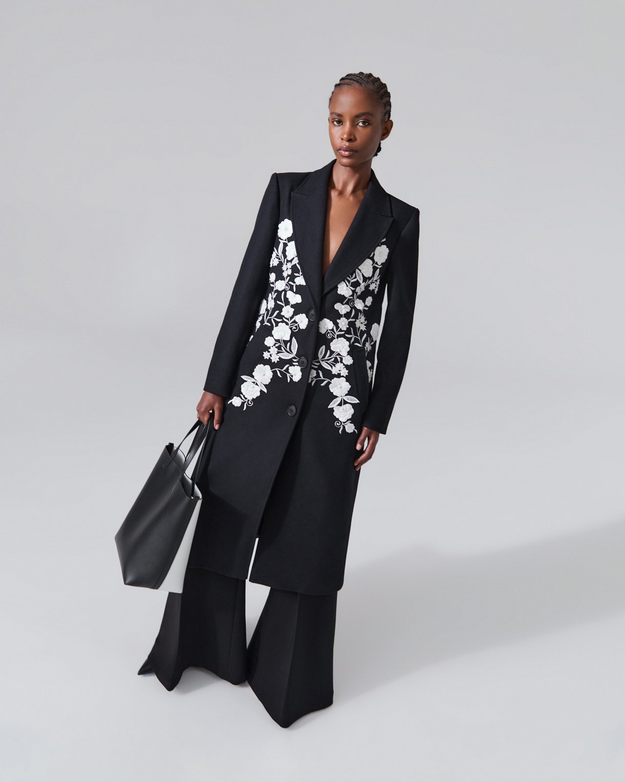 Embroidered Single Breasted Coat