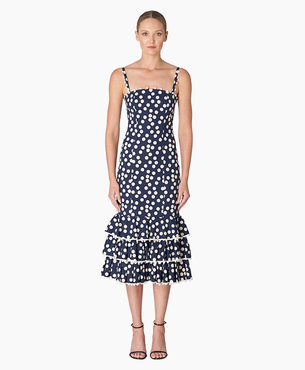 Tiered Ruffle Dot-Print Dress