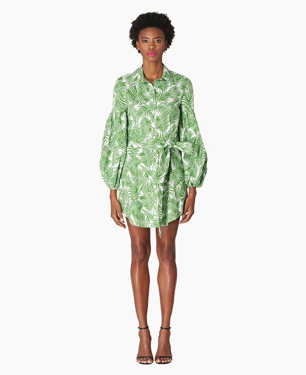 Palm-Print Mini Shirt Dress