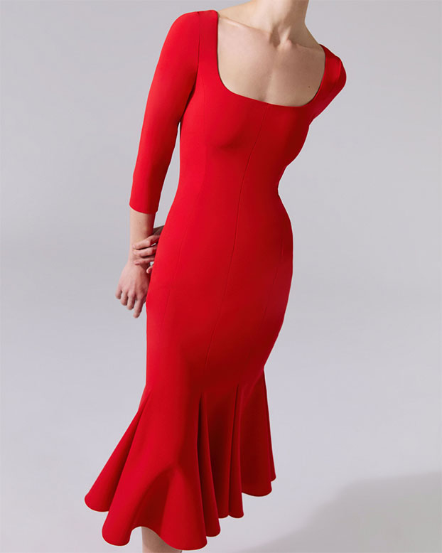 Square Neck Trumpet Midi Dress