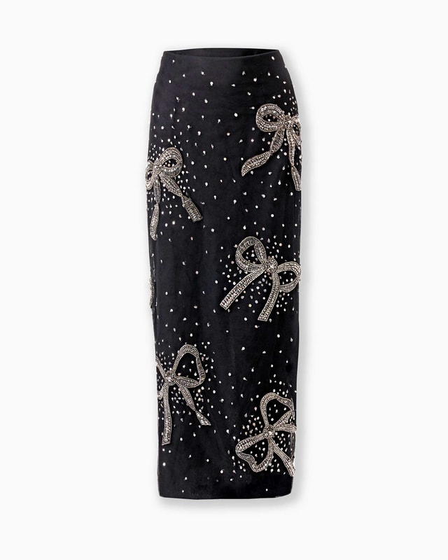 Bow-Embroidered Pencil Skirt