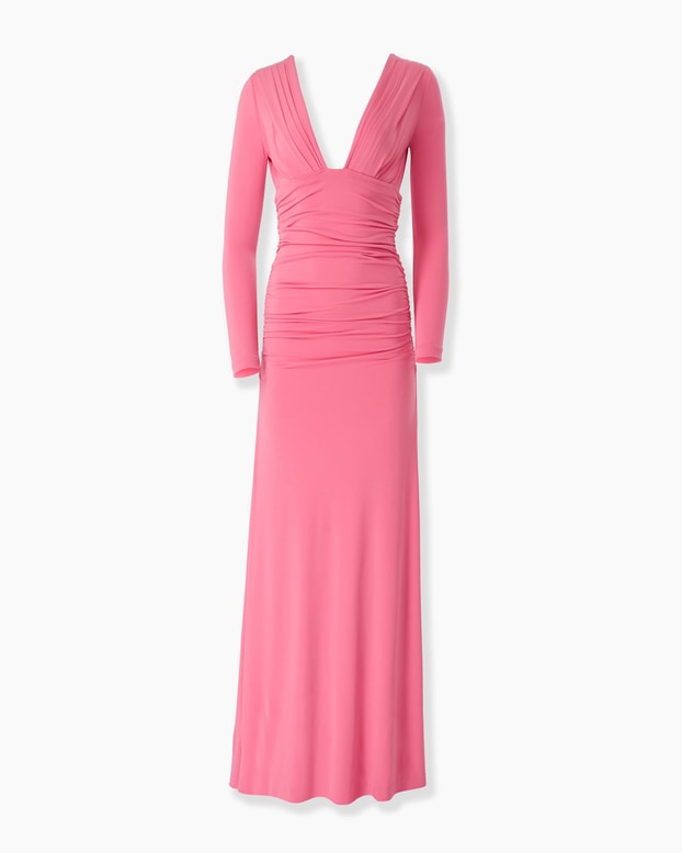 Ruched Jersey V-Neck Gown