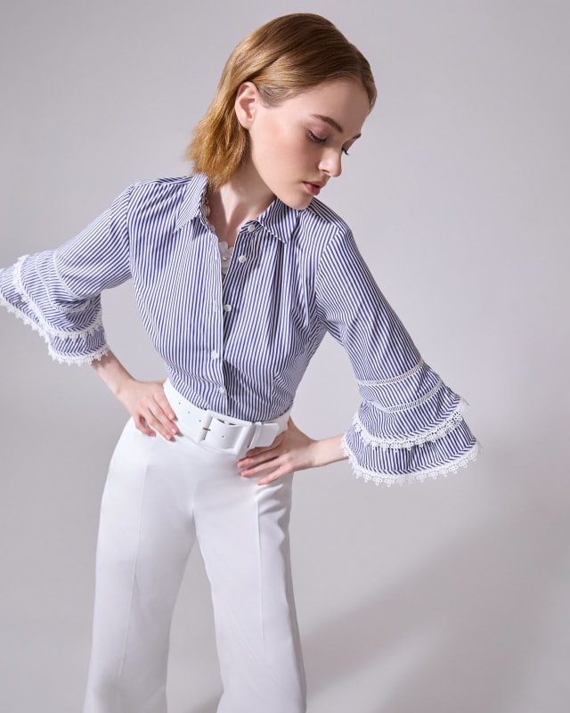 Lace-Trim Striped Shirt