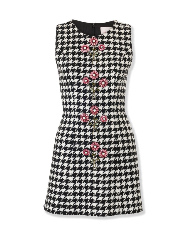 Embroidered Houndstooth Mini Dress