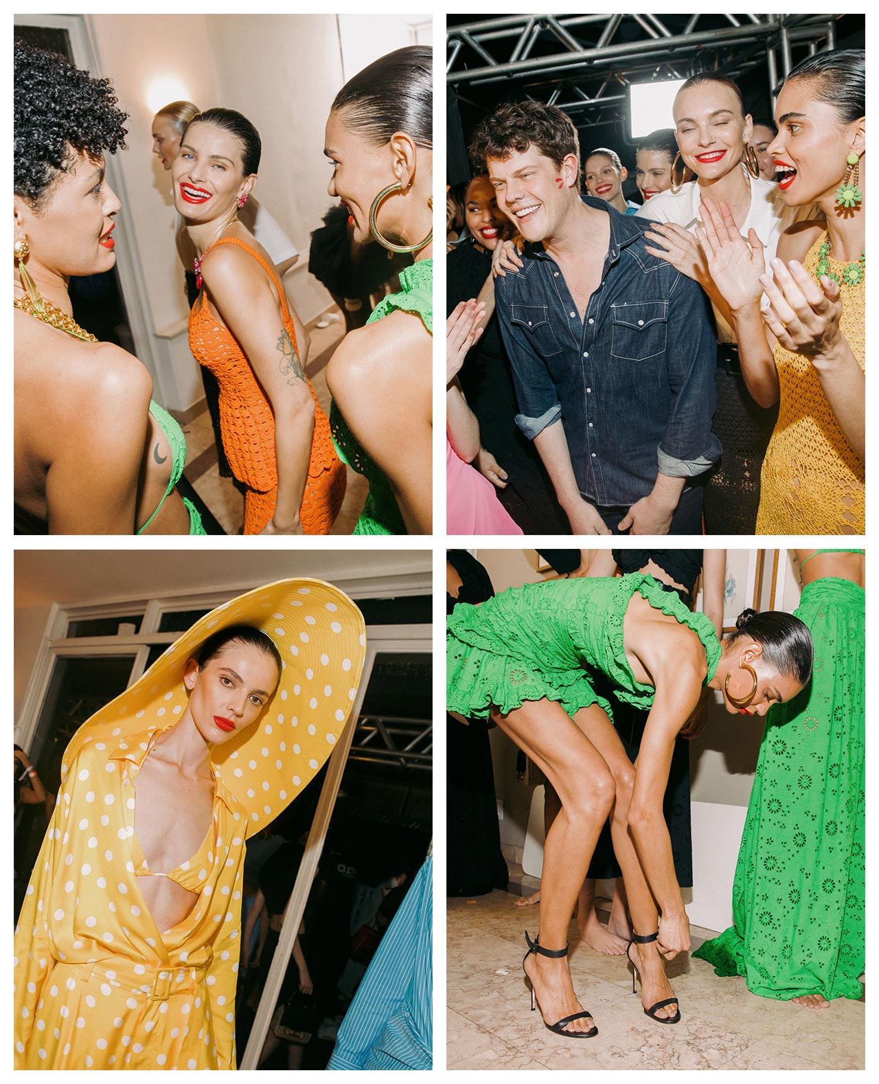Mother Nature and the tropical Brazilian climate proved to be the ultimate muse. As guests arrived, a rainstorm arrived upon the show location. Ultimately, the models decided to walk the runway in the rain barefoot holding their shoes, evoking an emotional and romantic image of the Girl from Ipanema.