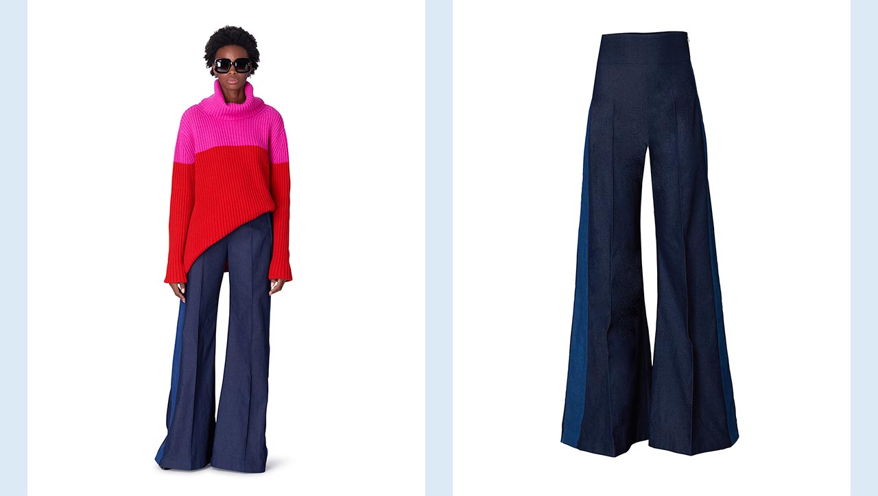 Stretch-Denim Stripe Wide Leg Pant