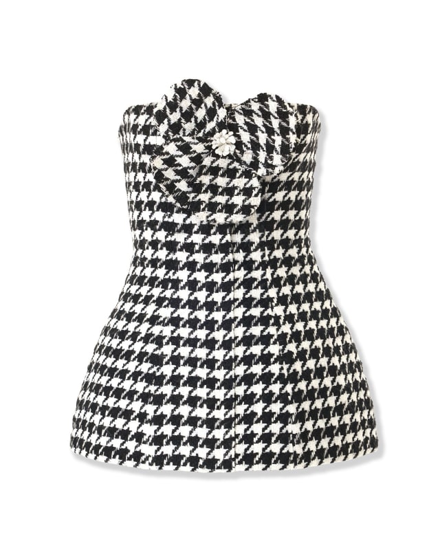 Houndstooth Peplum Top with Rosette