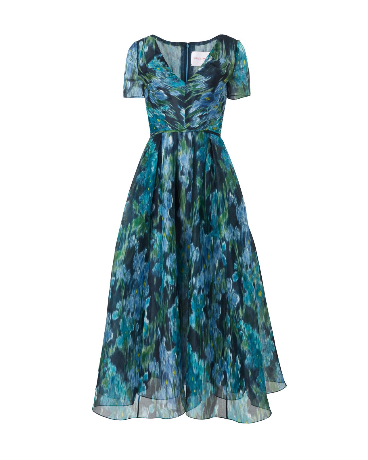 Floral-Print Organza V-Neck Dress