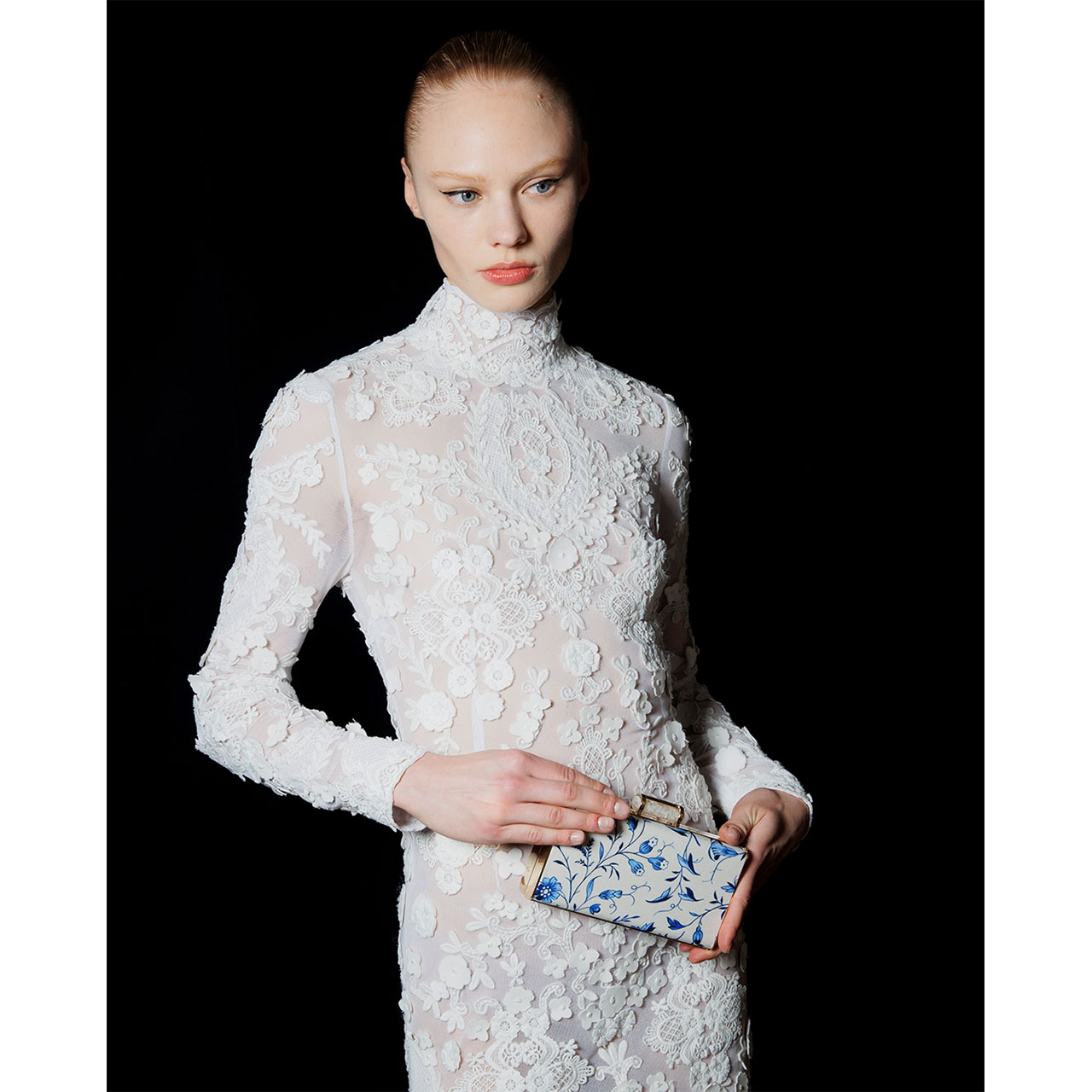 Embroidered Tulle High Neck Dress