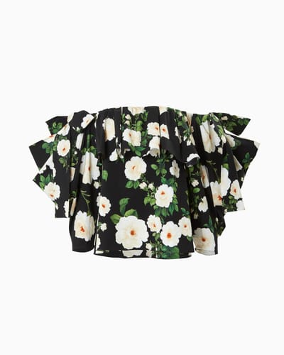 Rose-Print Cotton Off-Shoulder Top