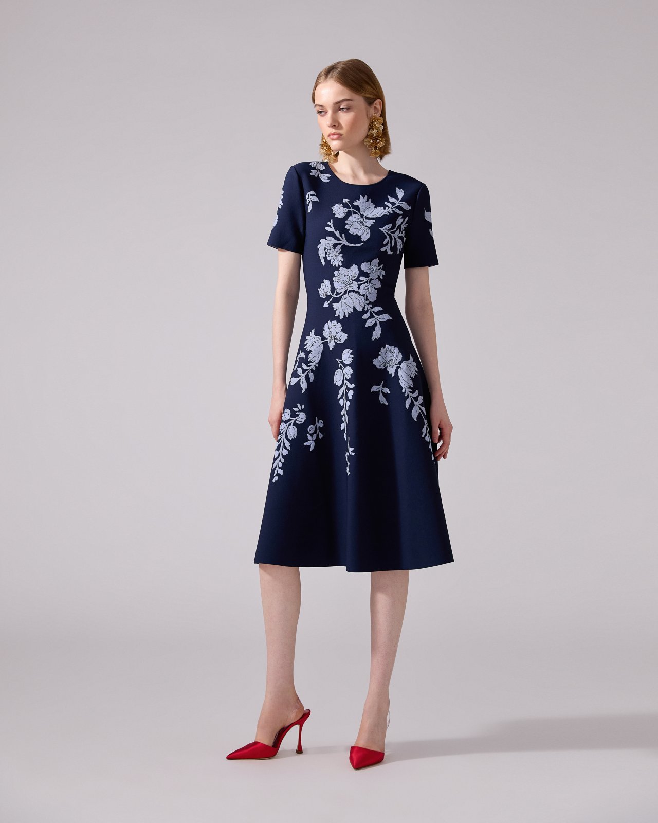Floral Jacquard Flared Dress