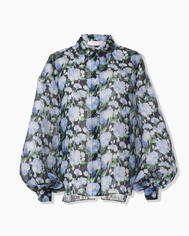 Peony-Print Organza Shirt