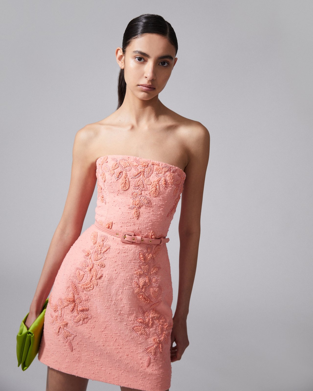 Embroidered Slub-Cotton Mini Dress