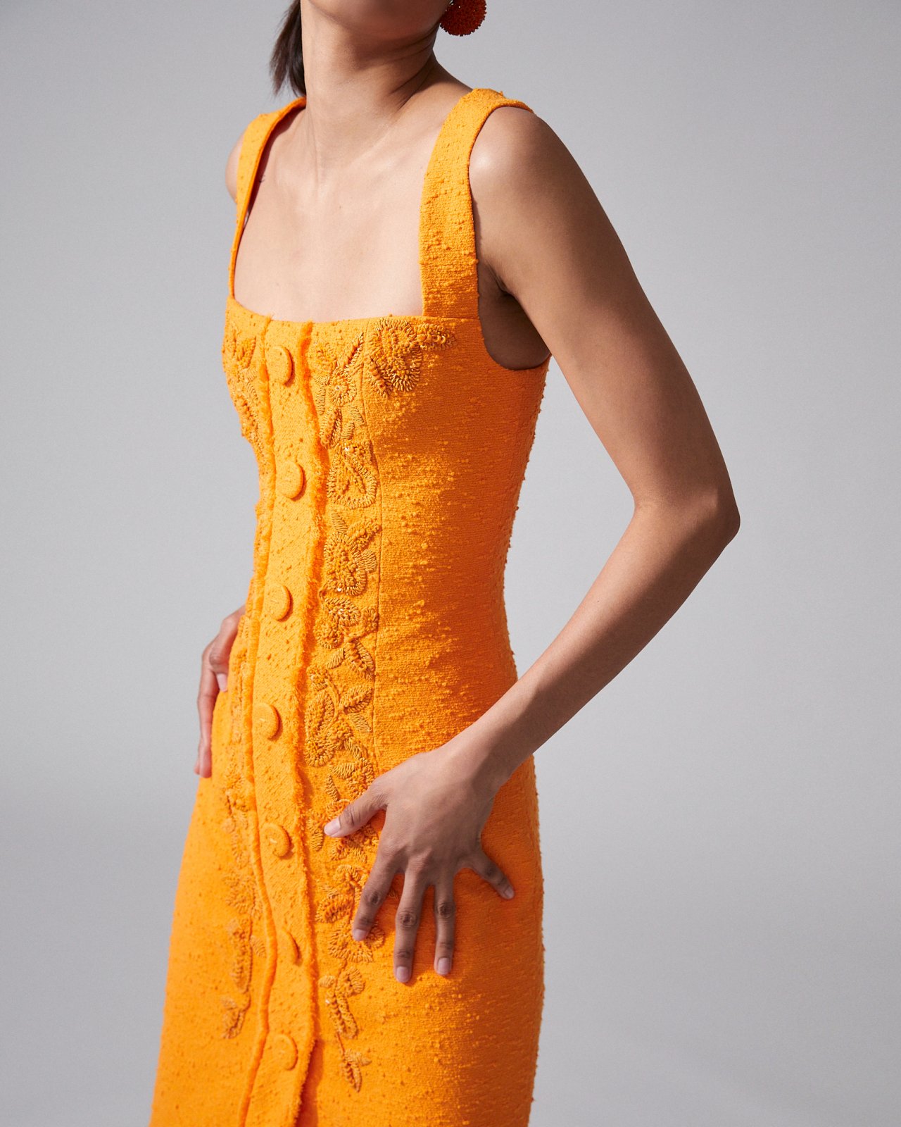 Embroidered Slub-Cotton Strapless Dress