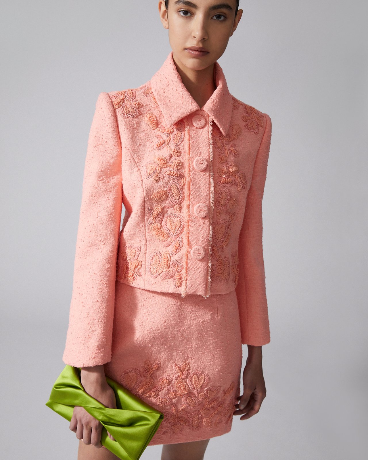 Embroidered Slub-Cotton Cropped Jacket